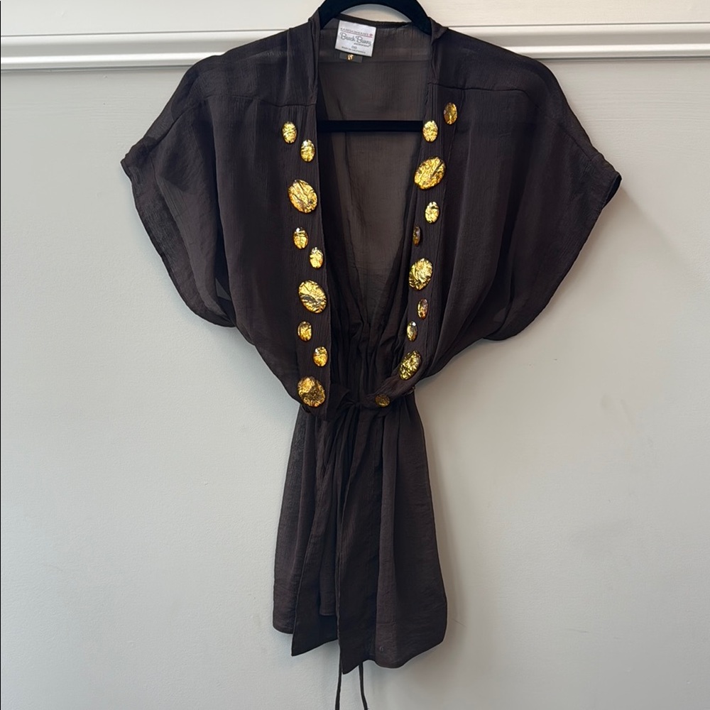 Beach Bunny Black and Gold Embellished Tie Front Blouse